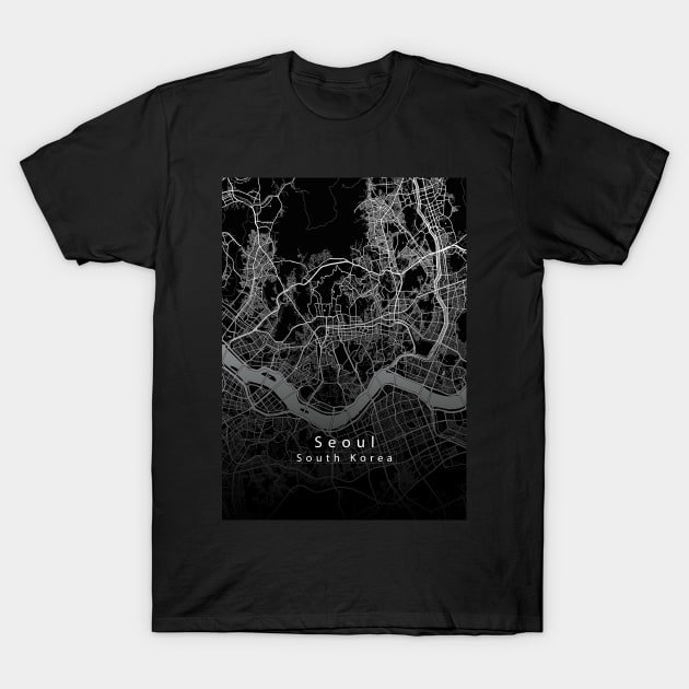 Seoul South Korea City Map dark T-Shirt by Robin-Niemczyk